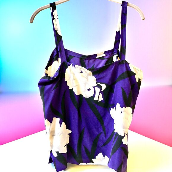 Vintage 80's Purple Floral Dressy Tank Top Cami Womens Large - Picture 2 of 11